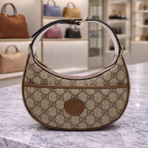 [S급] 구찌 인터로킹 G 하프문 숄더백 미니 베이지 판매합니다!!!