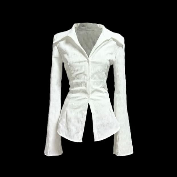 SOULSCOLOR 스텔라 링클 벨슬리브 롱 셔츠 – 화이트