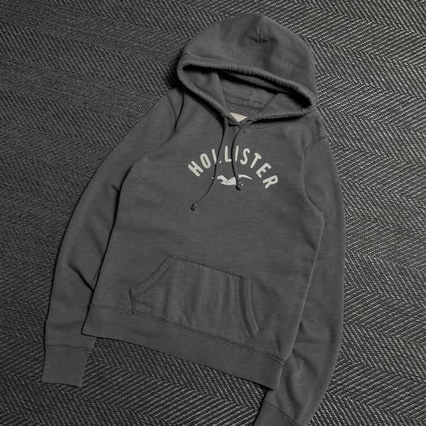 홀리스터 y2k 빅로고 자수 그레이 후드 티셔츠y 5205