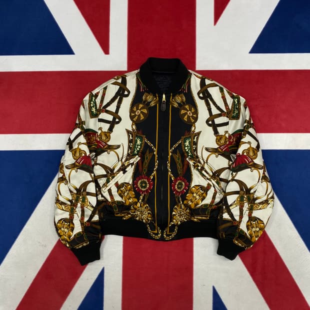 빈티지 패턴 숏 블루종 자켓 실측 M