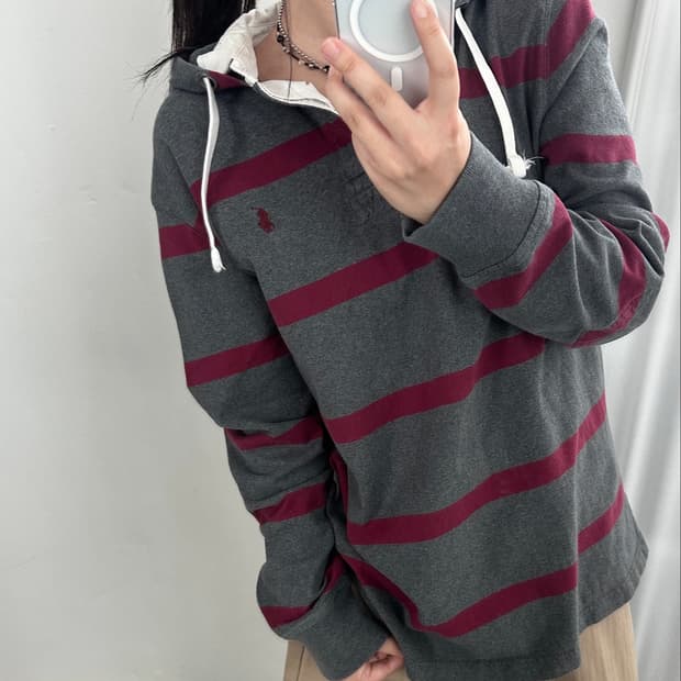 폴로 랄프로렌 커스텀핏 스트라이프 후드 럭비 카라티