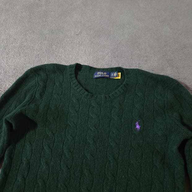 폴로 여성 울 캐시미어 케이블 니트 스웨터 xs 딥그린