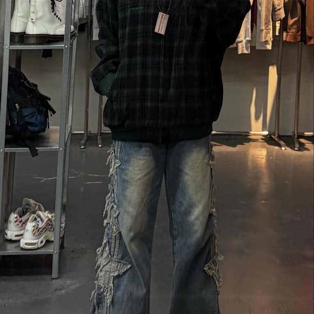 아디다스 빈티지 그린 체크 리버시블 자켓 A3245