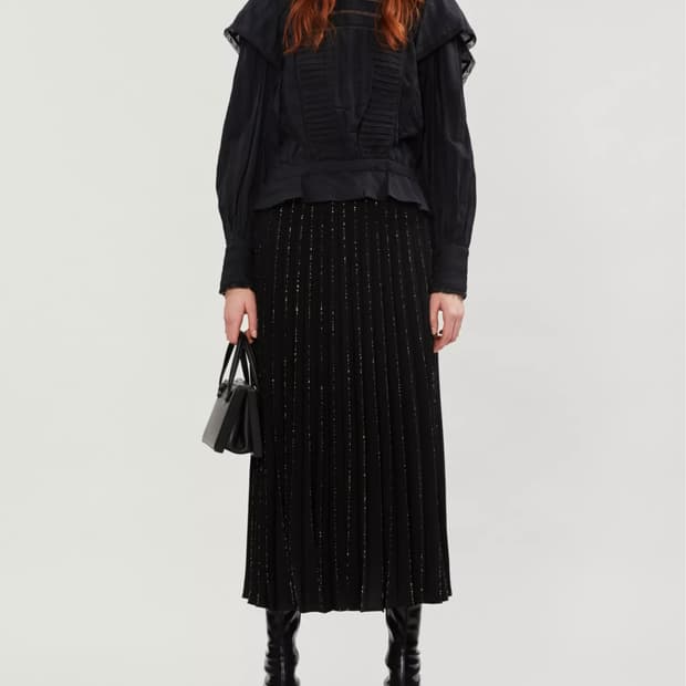 (새상품) 산드로 골드 글리터 플리츠 롱스커트 1사이즈