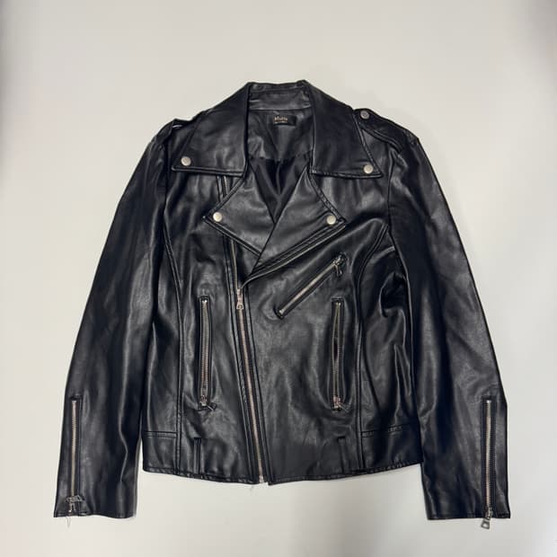 여성 마리마켓 블랙 페이크 레더 라이더 자켓 S