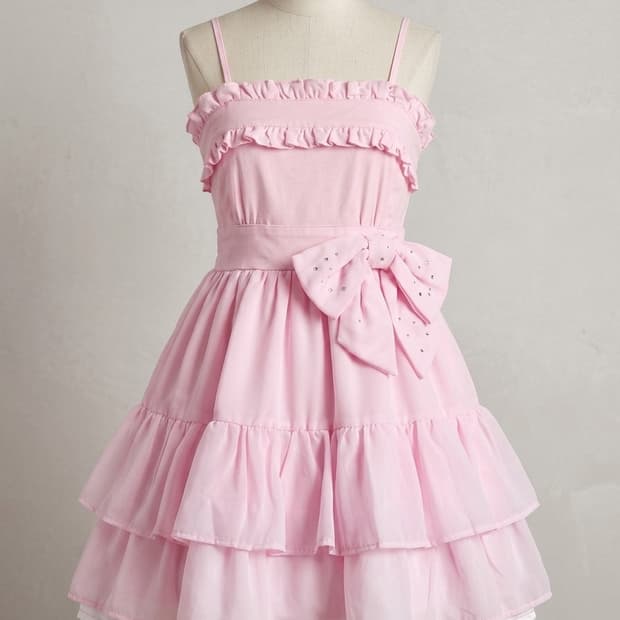 Tralala 트랄라라 히메갸루 핑크 큐빅 리본 원피스 희귀매물 유일매물