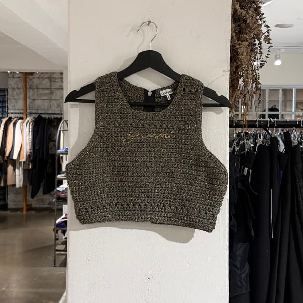 가니 골드 블랙 크로셰 레이서백 탱크 탑