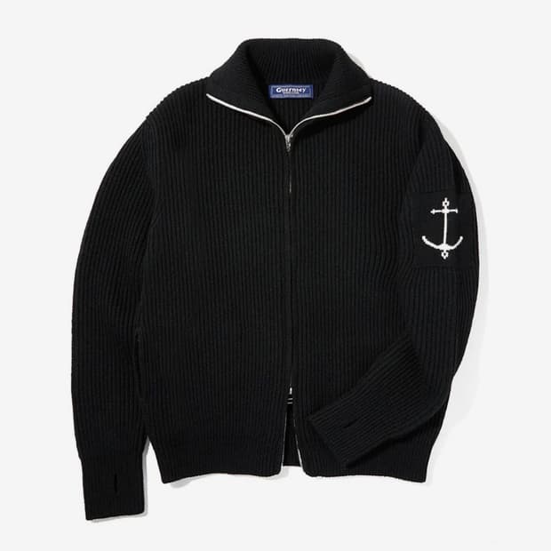 [XL] 건지울른스 셔틀랜드 울 집업 가디건 - 블랙