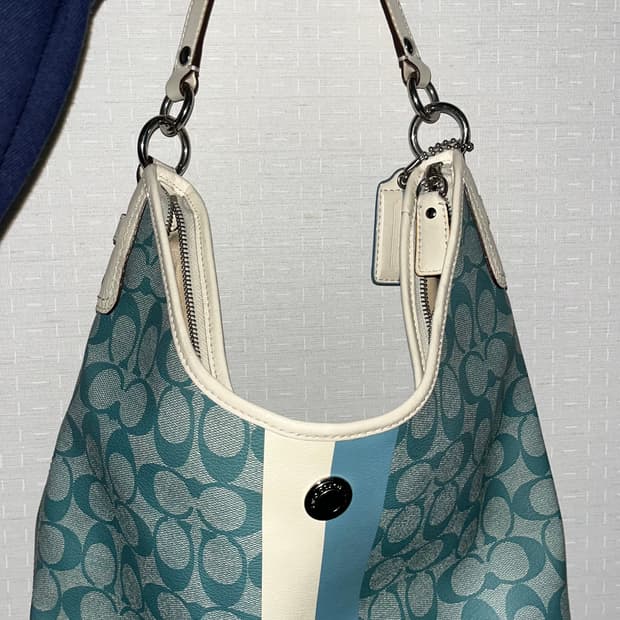 Rare🩵코치 스트라이프 블루 소호백