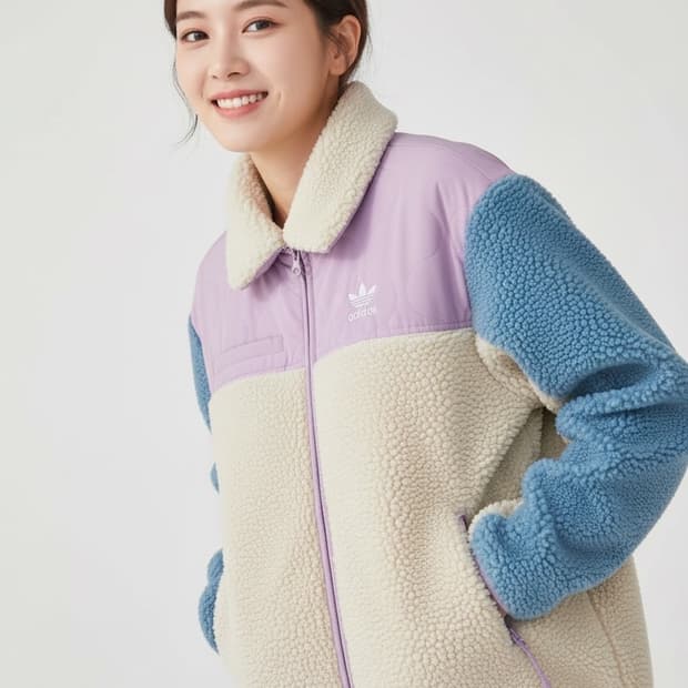 아디다스 컬러블록 뽀글이 플리스 집업 S