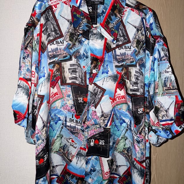 Balenciaga - Postcard Print Silk Shirt