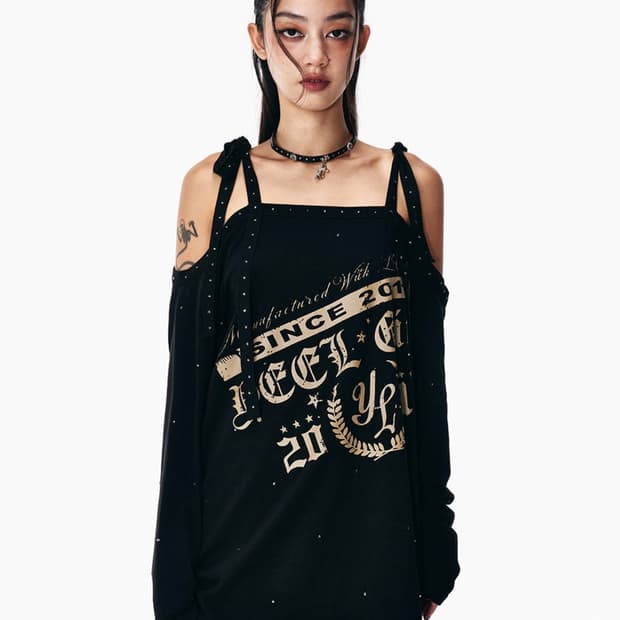 CUBIC OVERSIZED SHOULDER STRAP TOP BLACK