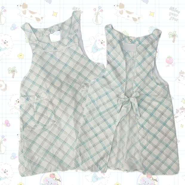 🩵히메갸루 체크 앞치마🩵 레이어드 레이스 공방 베이킹 러블리 메이드