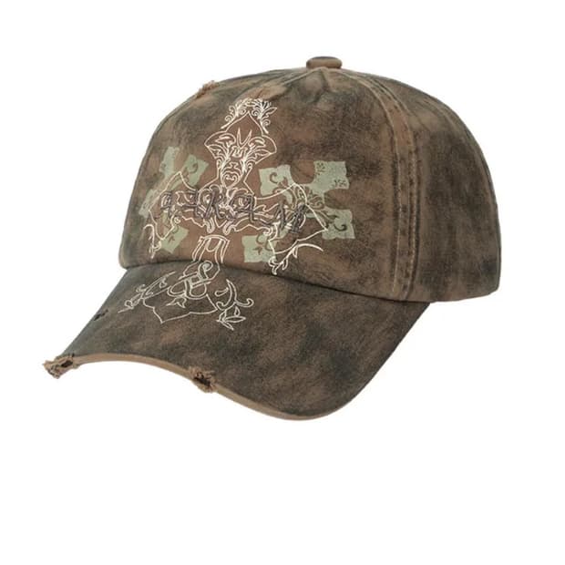 [Aakam] Washed Damage Ball Cap (Khaki)