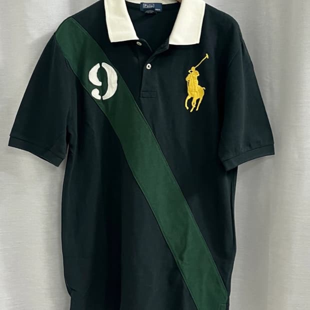 정품 폴로랄프로렌 그린/옐로우포니 카라 반팔티 L