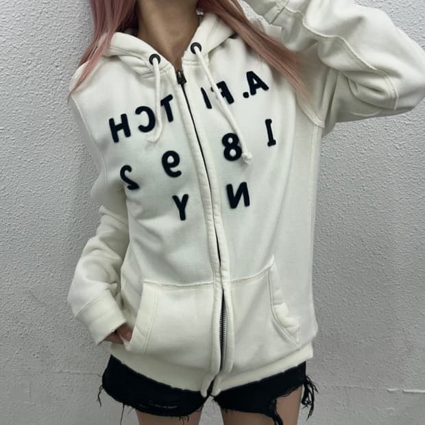아베크롬비 센터로고 화이트 후드집업 L