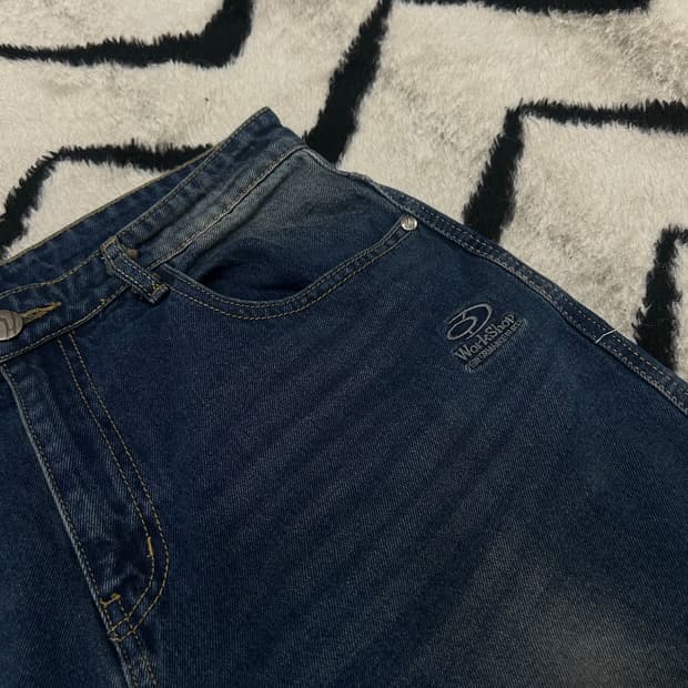 [L]트래블 절개 워싱 와이드 데님팬츠/인디고블루