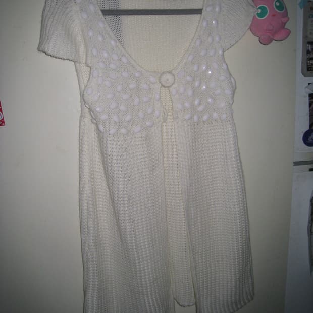 모리걸 갸루 화이트 펄 니트 베스트