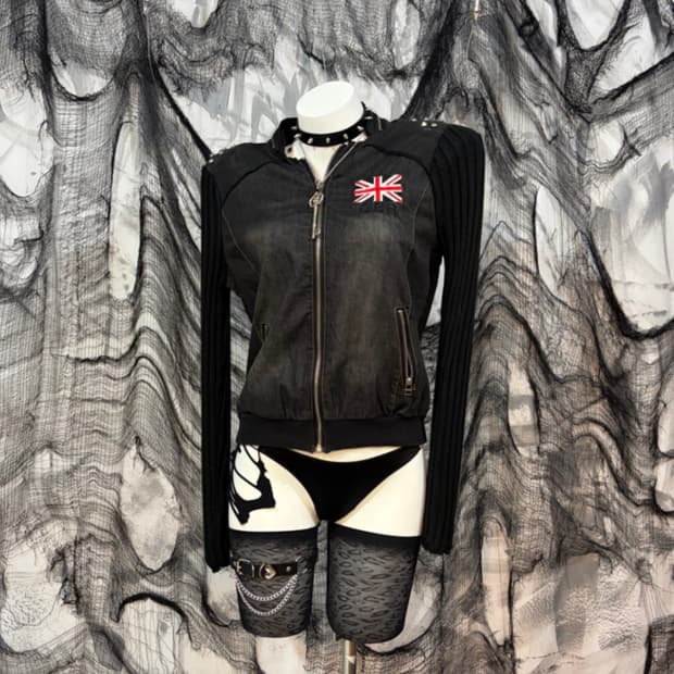 punk union jack studs knit jacket 