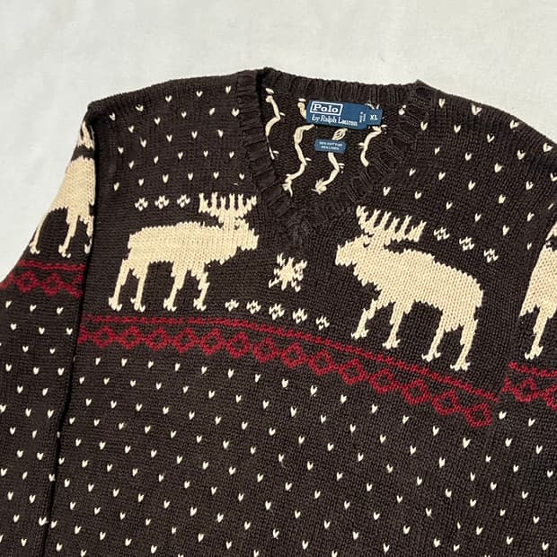 XL 폴로랄프로렌 노르딕 패턴 코튼 린넨 니트