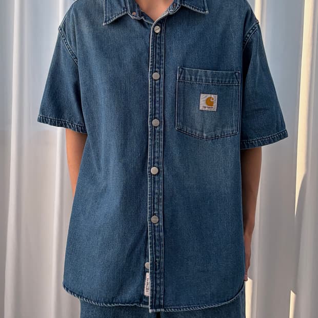 [XL]칼하트 WIP 숏슬리브 오디 데님 셔츠 블루