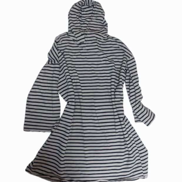 모리걸 너드 스트라이프 줄무늬 6부 소매 롱 후드티