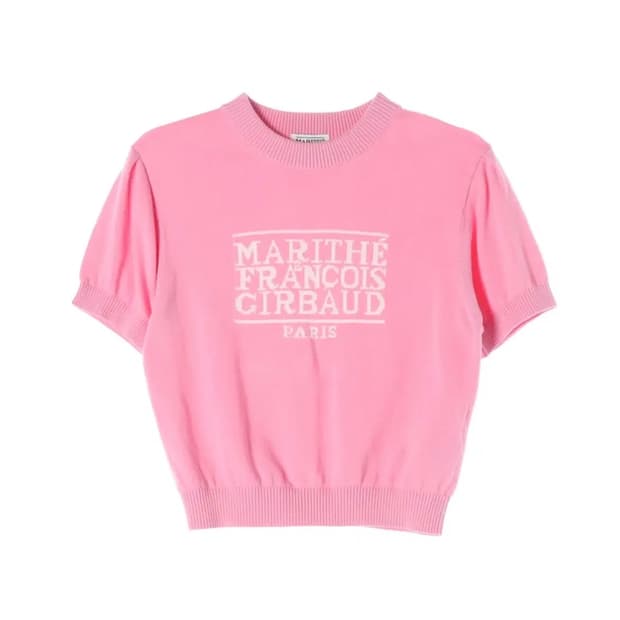 마리떼 프랑소와 저버 핑크 로고 반팔 니트