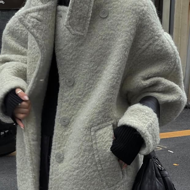 알파카 싱글 피코트 크림그레이