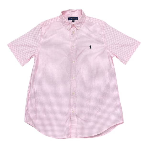 폴로 랄프로렌 핑크 체크 반팔 셔츠 남방 XL