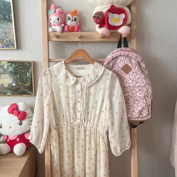 모리걸 빈티지 잔꽃 둥근카라 원피스 🌸🤍🌿