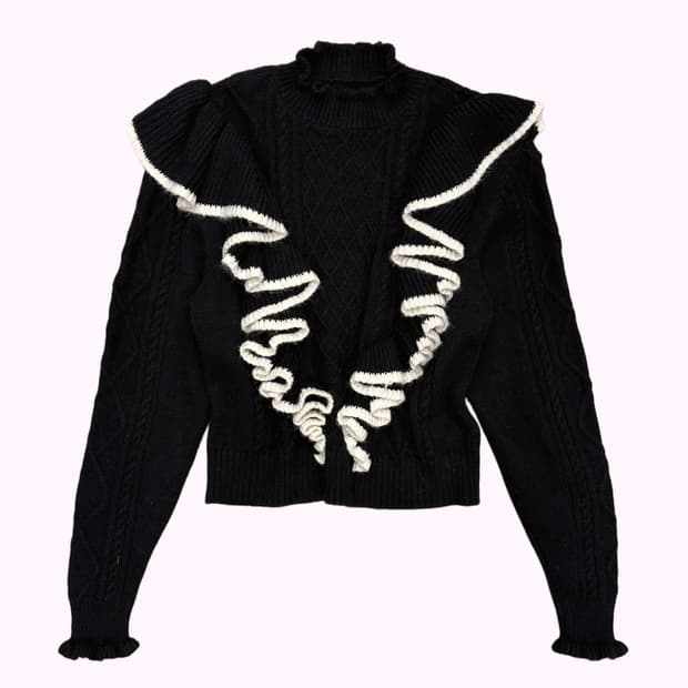black ruffle detail knit
