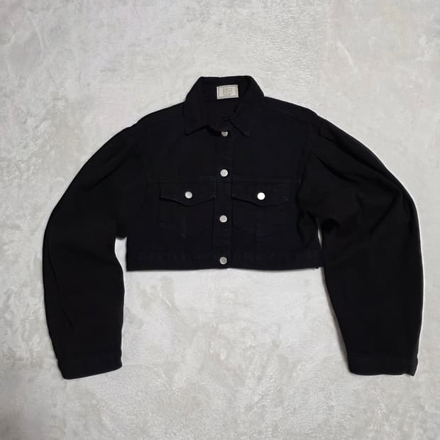 (F)여성 블랙 크롭 벌룬 슬리브 데님 자켓