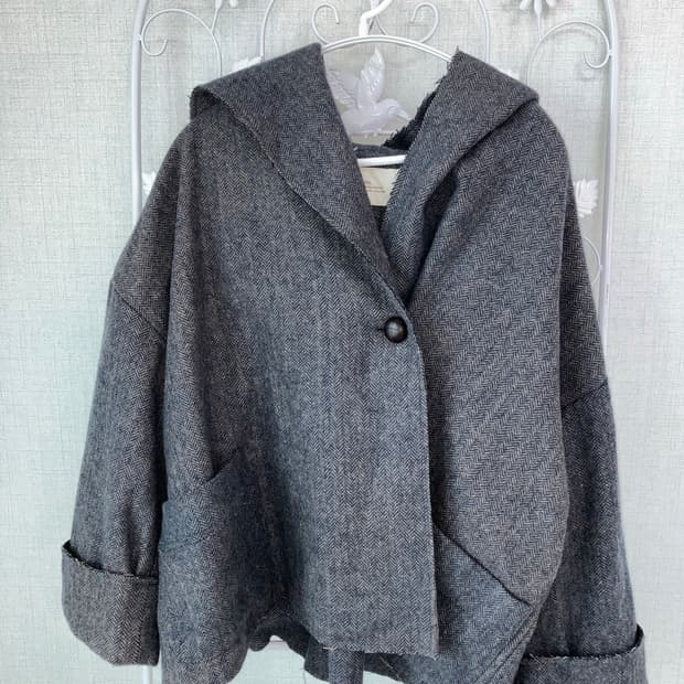 jpn vintage 차콜 후드 숏코트 y2k 스트릿 갸루 펑키