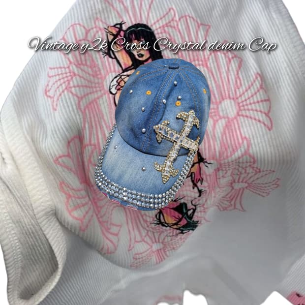 Vintage y2k Cross Crystal denim Cap