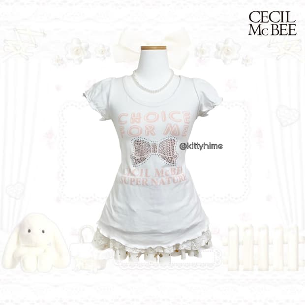 Cecil mcbee 세실맥비 리본큐빅퍼프탑 히메갸루 핀터깔 헤이세이걀