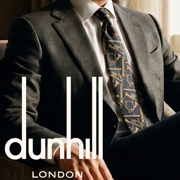 던힐 실크 네이비 트럼펫 패턴 넥타이 9.4cm A+등급 K1647
