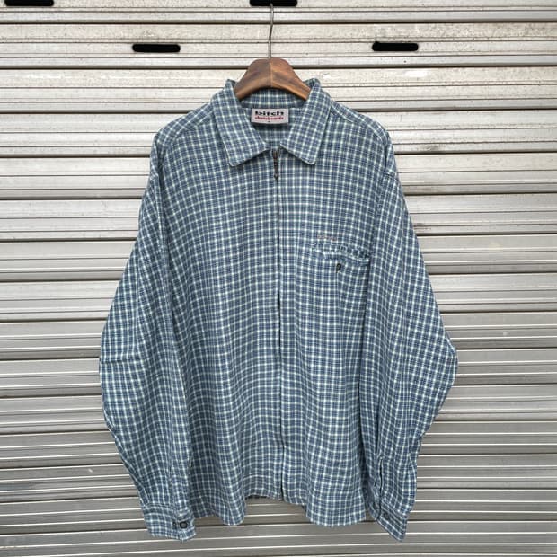 90-00s Bit*h Sky Blue Flannel Zip-up