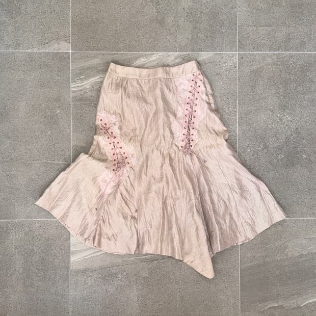 Indi pink satin fairy laceup unbal skirt