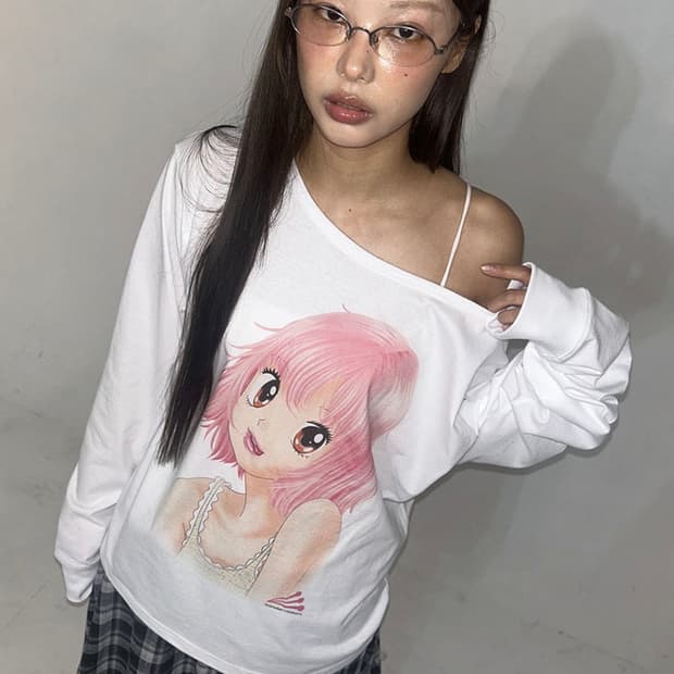 원더비지터 원숄더 긴팔티