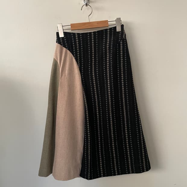 vintage dot pattern flare wool skirt