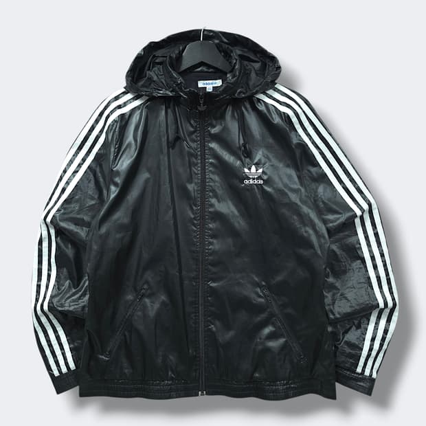 [L] 아디다스 블랙&화이트라인 오리지널 유광 풀집 후드 바람막이