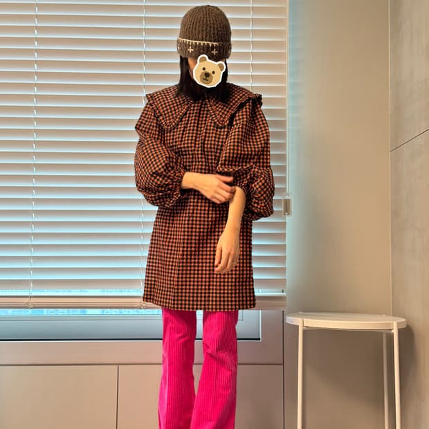 Ganni 깅엄 체크 시어서커 원피스