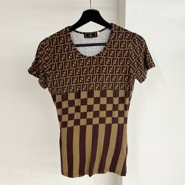 펜디 브라운 주카 패턴 코튼 하프 티셔츠