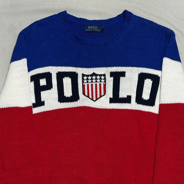 M 폴로랄프로렌 빅로고 배색 코튼 니트