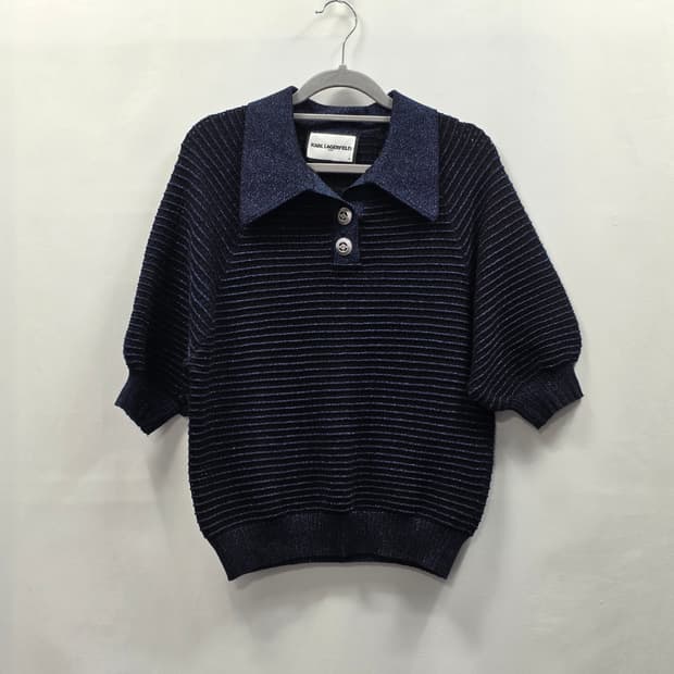 0176 칼 라거펠트 라비에라 카라 네이비 반팔 니트 66