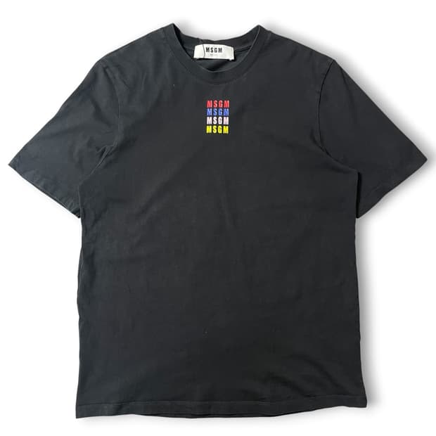 MSGM 멀티컬러 스퀘어로고 블랙 반팔 티셔츠 XS