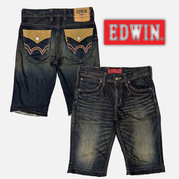 EDWIN XV dark fade western denim shorts