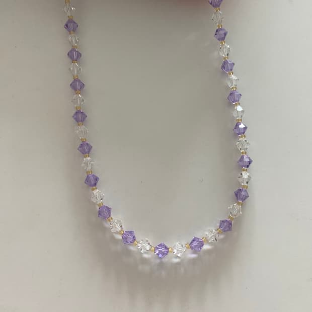 크리스탈 보라 투명 비즈 목걸이