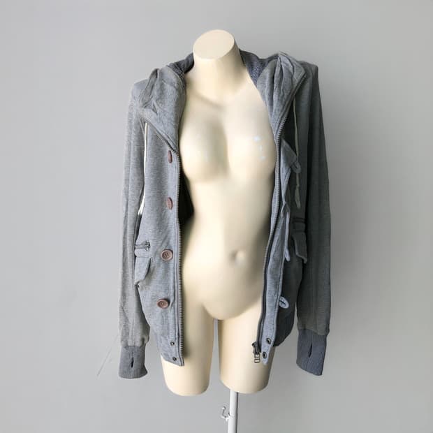 그레이 워머 코튼 저지 후드 집업