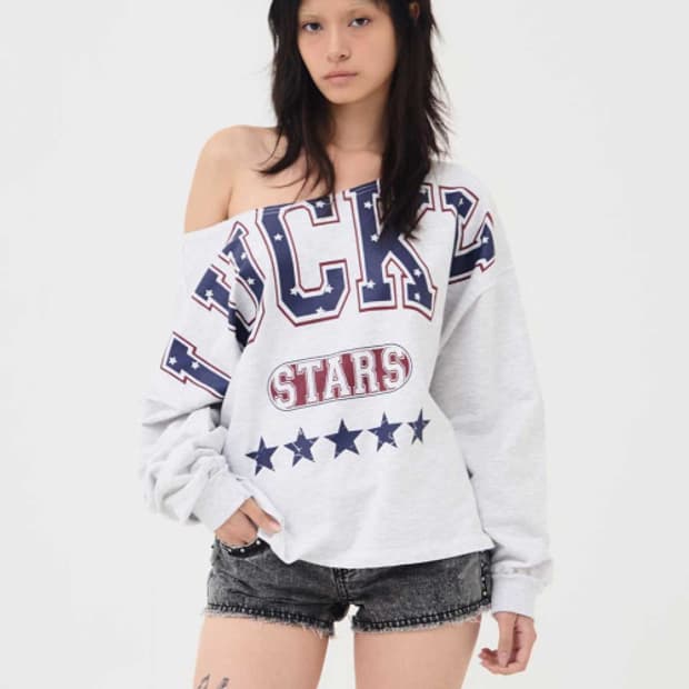 익스파이어드걸 럭키 스타 스웻셔츠 멜란지그레이